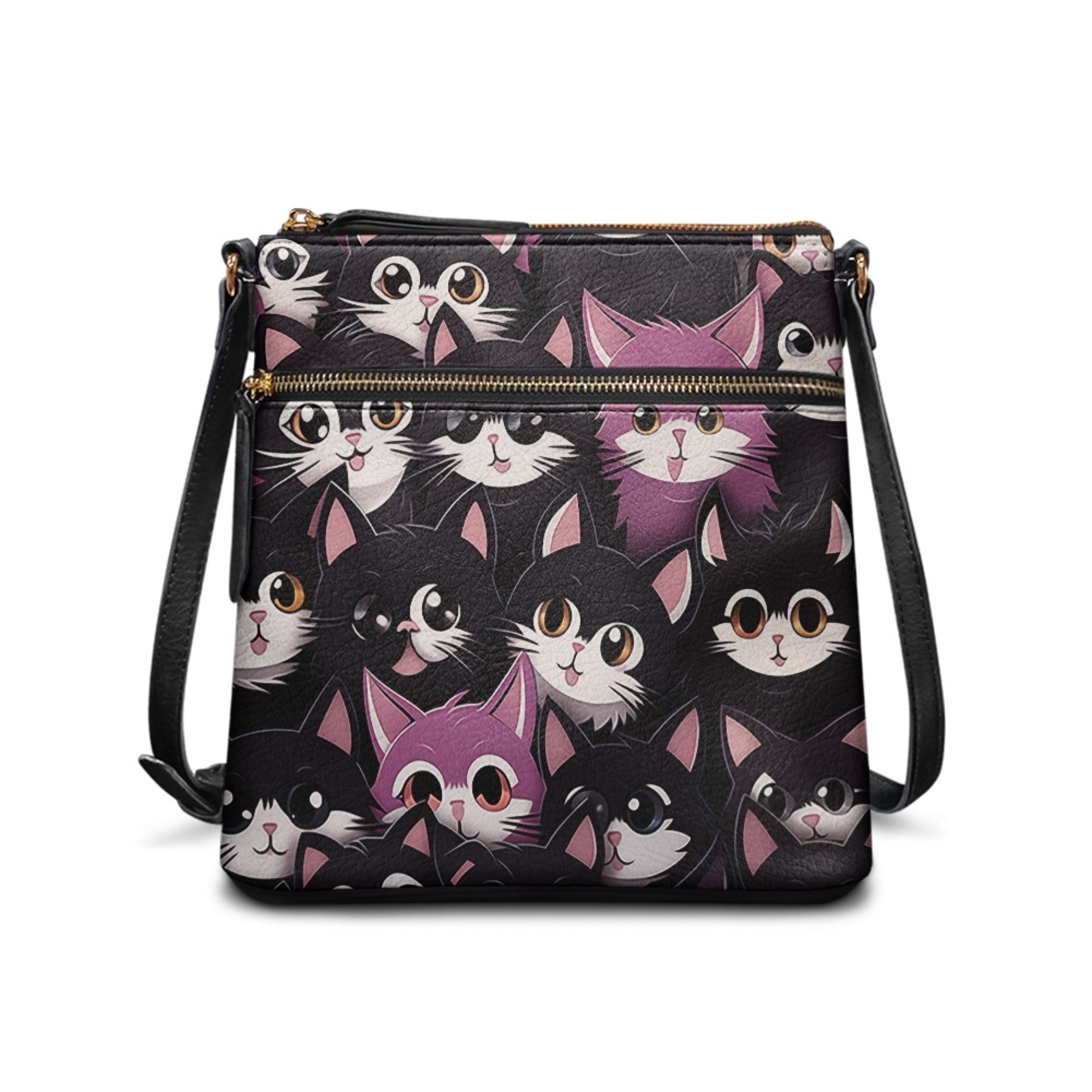 Kuiaobaty Kitten Print Crossbody Bag for Women Medium Size, Roomy Multi Pockets Messenger Purse Crossbody with Adjustable Shoulder Strap, Portable Satchel Purse for Travel & Shopping