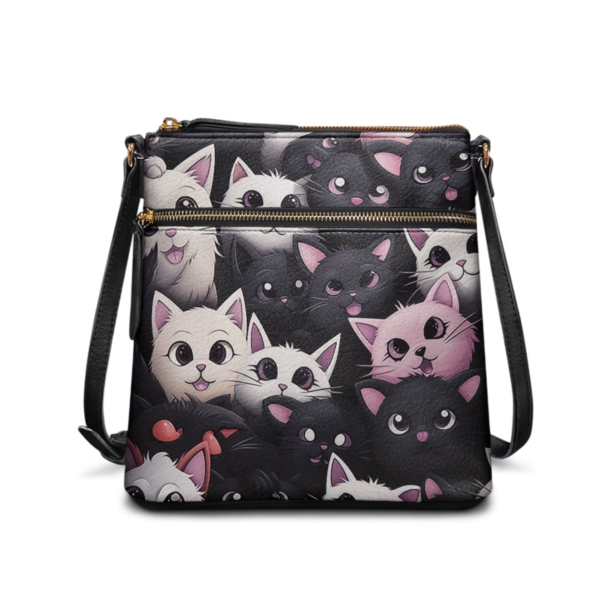 Kuiaobaty Kitten Print Crossbody Bag for Women Waterproof, Trendy Lightweight Vegan Leather Crossbody Purse Medium Size, Roomy Shoulder Bag with Adjustable Strap for Travel & Dating