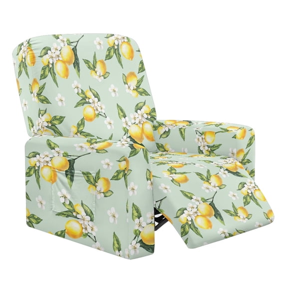 Kuiaobaty Lemon Flower Pattern Reclining Sofa Slipcover for Living Room Easy Replacement Recliner Chair Cover Large with Pocket Breathable Recliner Couch Cover Durable Reclining Slipcover