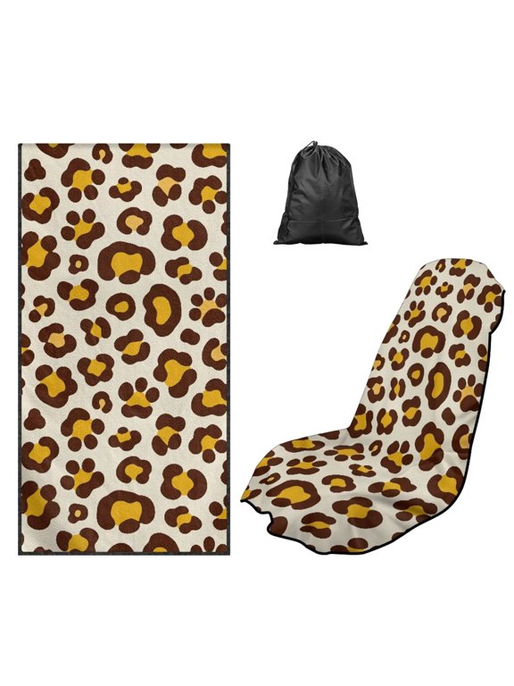 Leopard Print Towel Car Seat Cover for Front Seats Multi-Purpose Sweat Towel with Storage Bag 60 x 33 Inch Car Seat Hoodie Towels Universal Fit Sedan Truck SUV Van