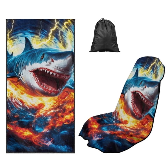 Kuiaobaty Lightning Shark Print Car Seat Towel Cover After Gym 60 x 33 Inch Car Seat Cover Towels Front Seats with Storage Bag Absorbent Microfiber Towels, Easy to Install and Clean