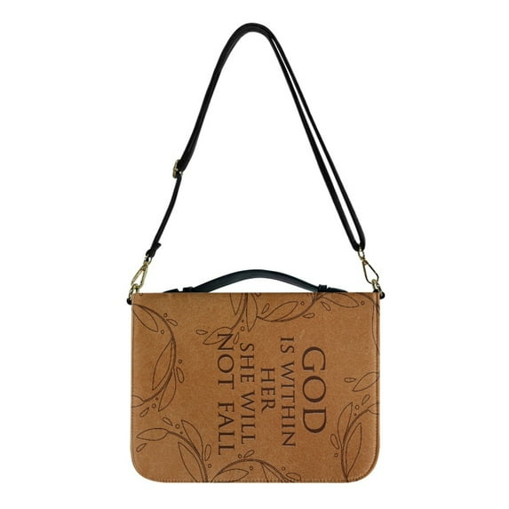 Kuiaobaty Lion Leaf Print Bible Cover for Women Men God is Within Her Bible Bags with Handle PU Leather Bible Cover Case Book Cover Church Tote Bag Bible Accessories with Shoulder Strap, XL