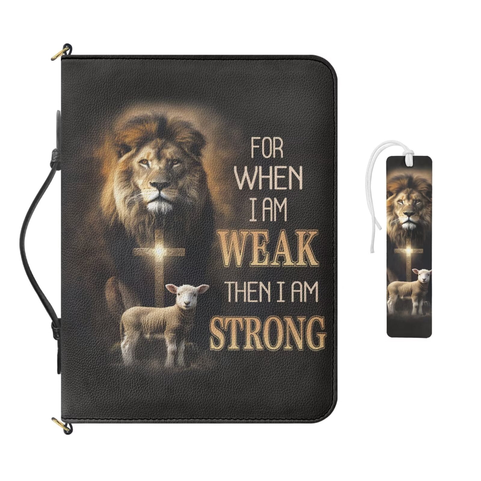 Kuiaobaty Lion Sheep Cross Print Bible Covers for Women Men Leather Bible Bag with Shoulder Strap Lightweight Bibles Study Accessories with Bookmark Gifts for Christian, Black