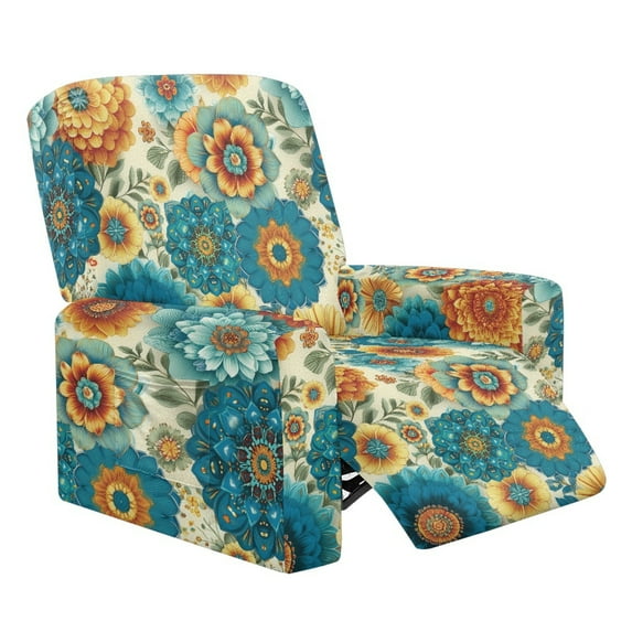 Kuiaobaty Mandala Flower Print Recliner Chair Cover for Large Recliner Durable Reclining Sofa Slipcover Breathable Reclining Slipcover with Pocket for Living Room