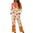 thumbnail image 1 of Kuiaobaty Maple Leaf Print 2 Pcs Pajamas Set for Women Music Note Sleepwear Pajamas Thanksgiving Long Sleeve Crewneck T-Shirts Button Down Tops with Long Pants Autumn Pants Lounge Wear, 4XL, 1 of 7