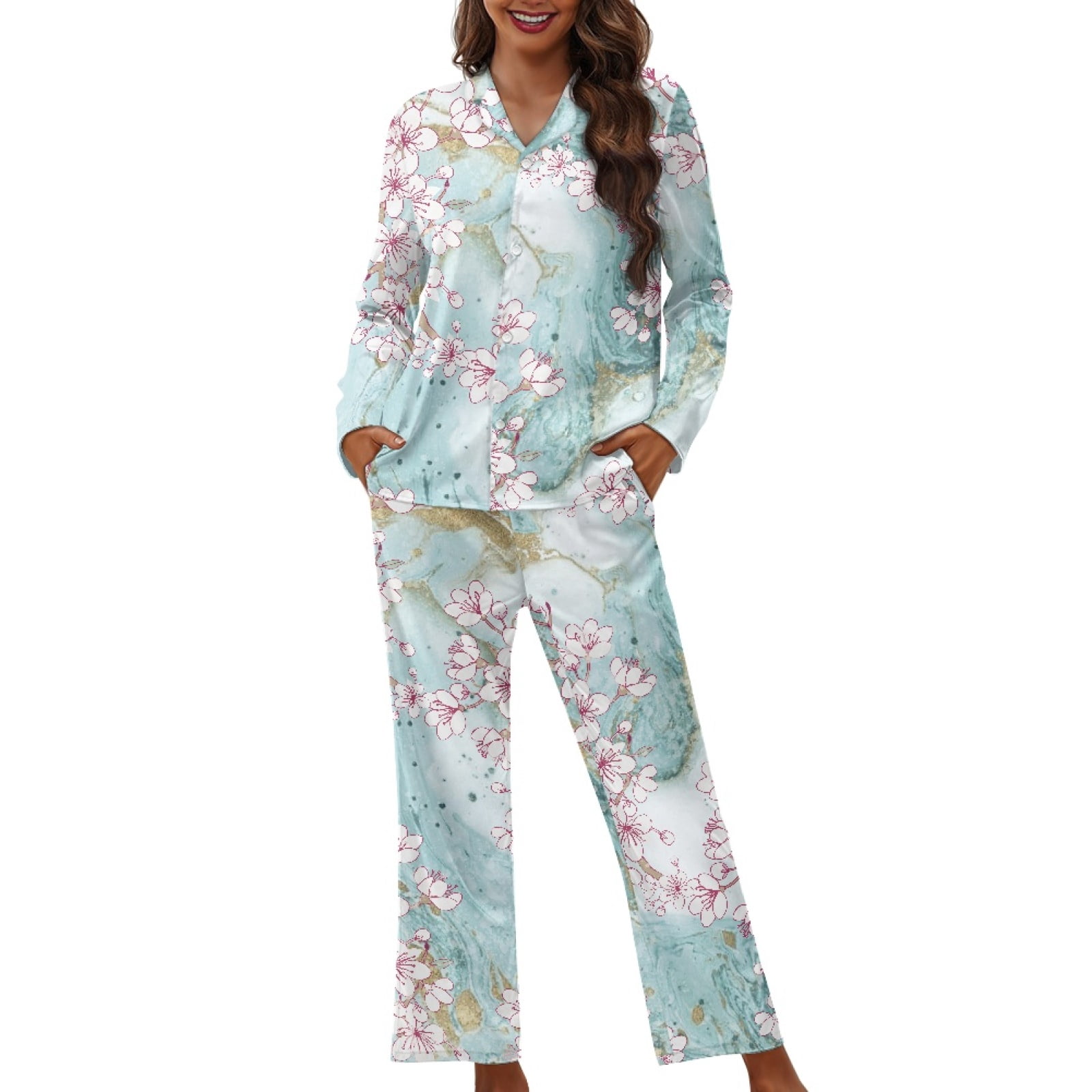Women's Cotton Long Sleeve Pajama Set – Comfy Button-Up Top & Pants - View #10