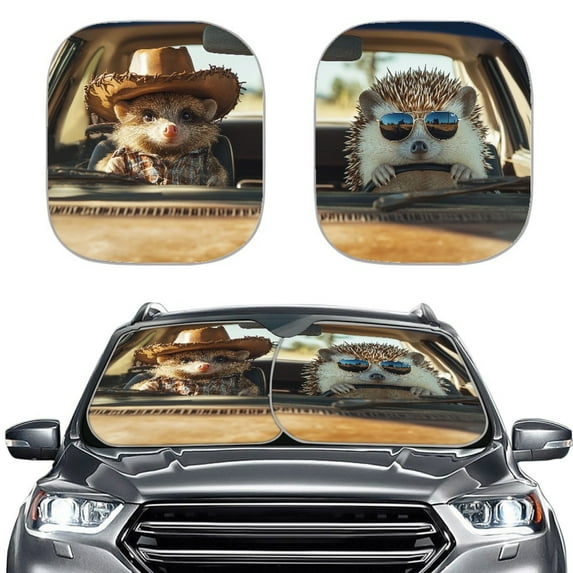 Kuiaobaty Mouse Hedgehog Automobile Pattern Automotive Windshield Sunshades Keep Car Interior Cool Auto Front Window UV Protection Sun Shield Cover 2 Pcs for Mini SUVs Small Sedans