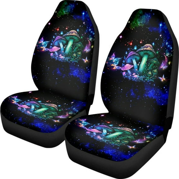 Kuiaobaty Mushroom Butterfly Galaxy Car Seat Cover for Women Non-Slip Front Bench Protection, Breathable Auto Accessories Universal Fit Most Vehicles