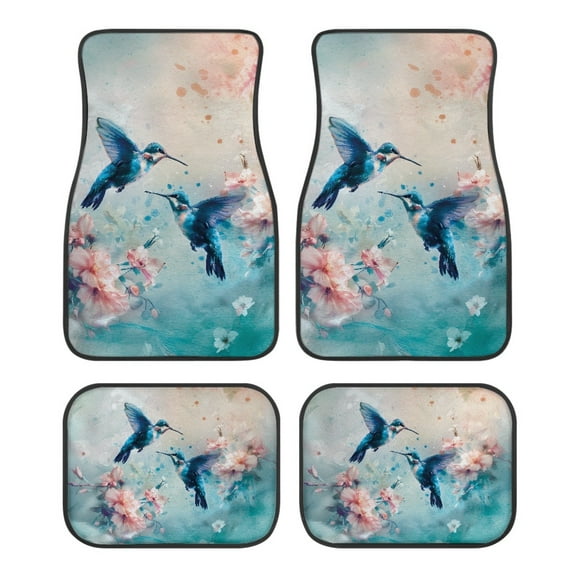 Kuiaobaty Peach Blossom Hummingbird Pattern Automotive Floor Mats Pack of 4 Car Carpets Full Set for Front and Rear Auto Interior Decor Anti-Slip Universal Fit Car Van Sedan Truck