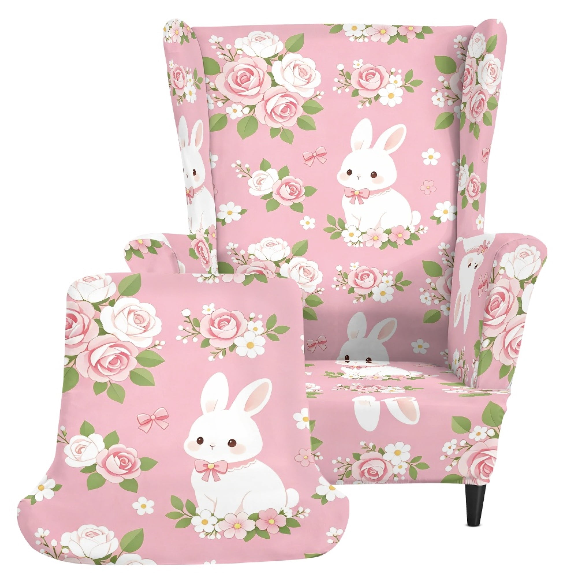 Kuiaobaty Pink Rose Rabbit Wingback Armchair Covers 2 Piece Set Wing ...