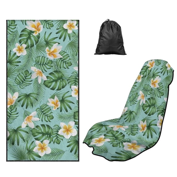 Kuiaobaty Plumeria Monstera Print Car Seat Cover Towels with Storage Bag Soft Breathable Car Seat Covers for Front Seats Multi-Purpose Sweat Towel, 60 x 33 Inch