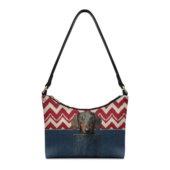 Kuiaobaty Pockets Dachshund Print Hobo Purse for Women, Large Capacity Leather Underarm Sling Bag with Zipper Closure, Cute Crescent Shoulder Handbag for Travel, Blue