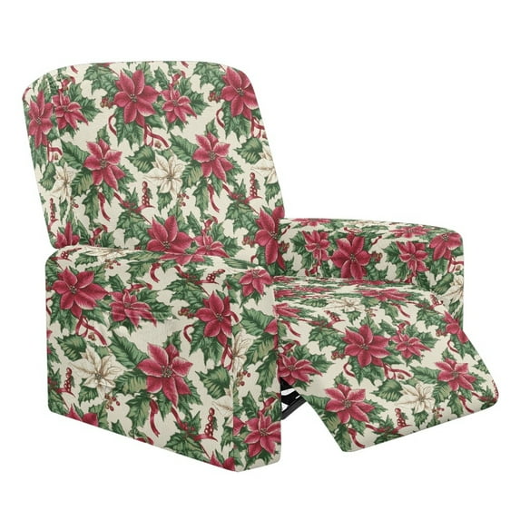 Kuiaobaty Poinsettia Pattern Recliner Couch Cover Breathable Christmas Reclining Sofa Slipcover Durable Recliner Chair Cover Washable Reclining Slipcover with Pocket for Pets Kids Nonslip