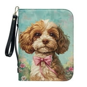 Kuiaobaty Poodle Daisy Print Bible Cover for Women Men PU Leather Bible Large Capacity Study Bible Bag with Handle and Detachable Wrist Strap Waterproof Bible Carrying Case Church Bag, L