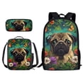 thumbnail image 1 of Kuiaobaty Pug Dog Pattern School Backpack for Teens Girls Boys, Butterfly Daisy 3 Pcs Backpack with Lunch Bag & Pencil Pouch for Kids Elementary Primary Middle School Student, Waterproof Bookbag Set, 1 of 7