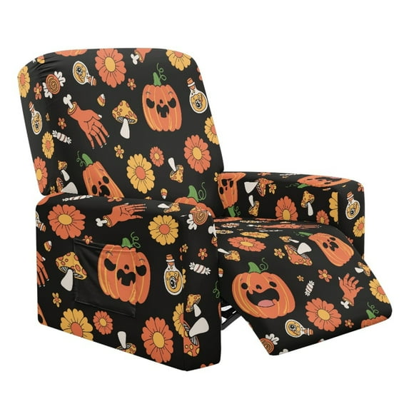 Kuiaobaty Pumpkin Flower Print Recliner Chair Cover that Stay in Place Mushroom Thick Reclining Sofa Slipcover Soft Recliner Couch Cover Reclining Slipcover with Side Pocket for Pets