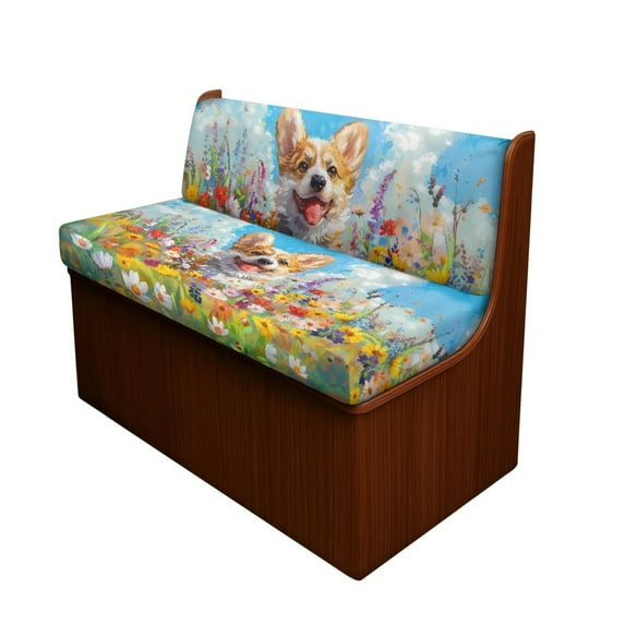 Kuiaobaty RV Dinette Cushions Covers Furniture Protector for RV with 1 Backrest Covers & 1 Bench Covers Home & Kitchen Accessories, Oil Painting Corgi Dog Lavender Flower Pattern