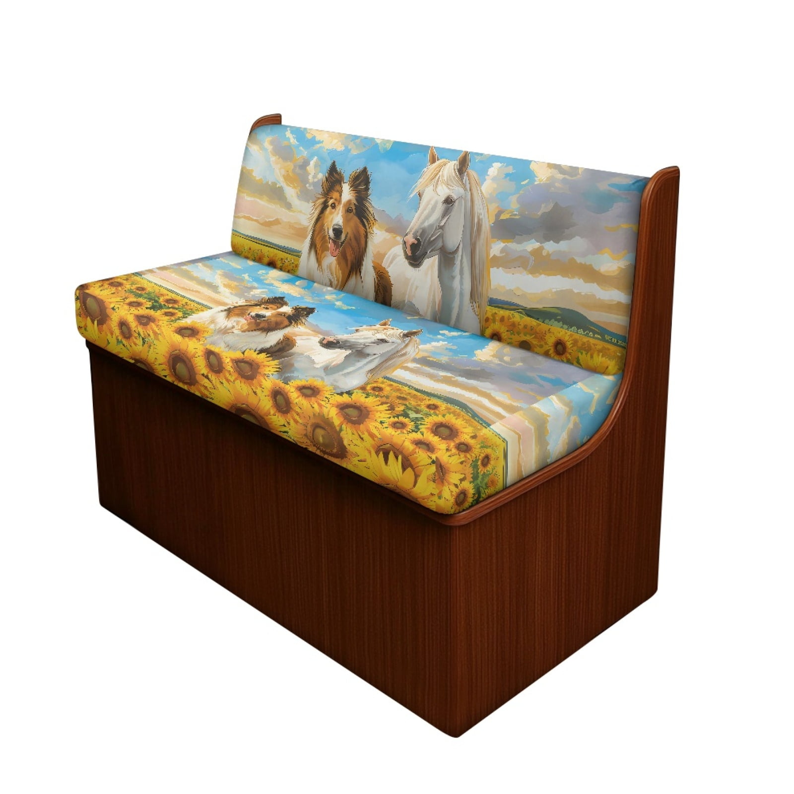 Kuiaobaty RV Dinette Cushions Covers RV Stretch Sofa Seat Slipcovers with 1 Backrest Cover & 1 Bench Cover Home & Kitchen Accessories for RV, Blue Sky Sheltie Dog Horse Sunflower Pattern