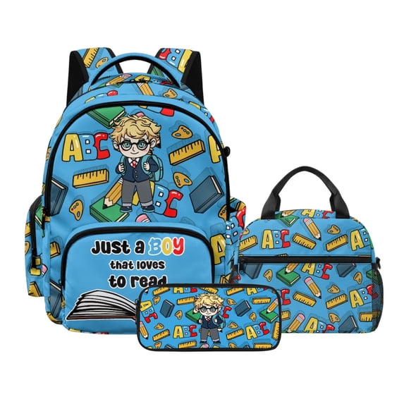 Kuiaobaty Read Boy Print Backpack Set with Pencil Case for Boys Lightweight Backpack and Lunch Bag Set with Multi Pockets Insulated Lunch Pouch with Pencil Pouch for School Camping