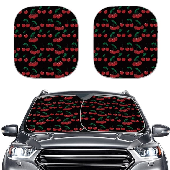Kuiaobaty Retro Cherry Pattern Auto Windshield Sun Shade 2 Pcs Car Window Sun Shield Blocks UV Rays Exterior Accessories 28.5" x 25.5" 2 Pack Universal Fit Cars Trucks Sedans SUVs
