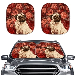 Kuiaobaty Retro Pug Dog Rose Pattern 2 Pcs Auto Windshield Sun Shade Car Window Sun Shield Blocks UV Rays Exterior Accessories 28.5" x 25.5" 2 Pack Cars Trucks Sedans SUVs
