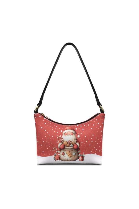 Santa Claus Print Underarm Sling Bag for Women, Snowflake Print Leather Shoulder Handbag with Zipper Closure, Durable Travel Hobo Purse for Christmas 2025, Red