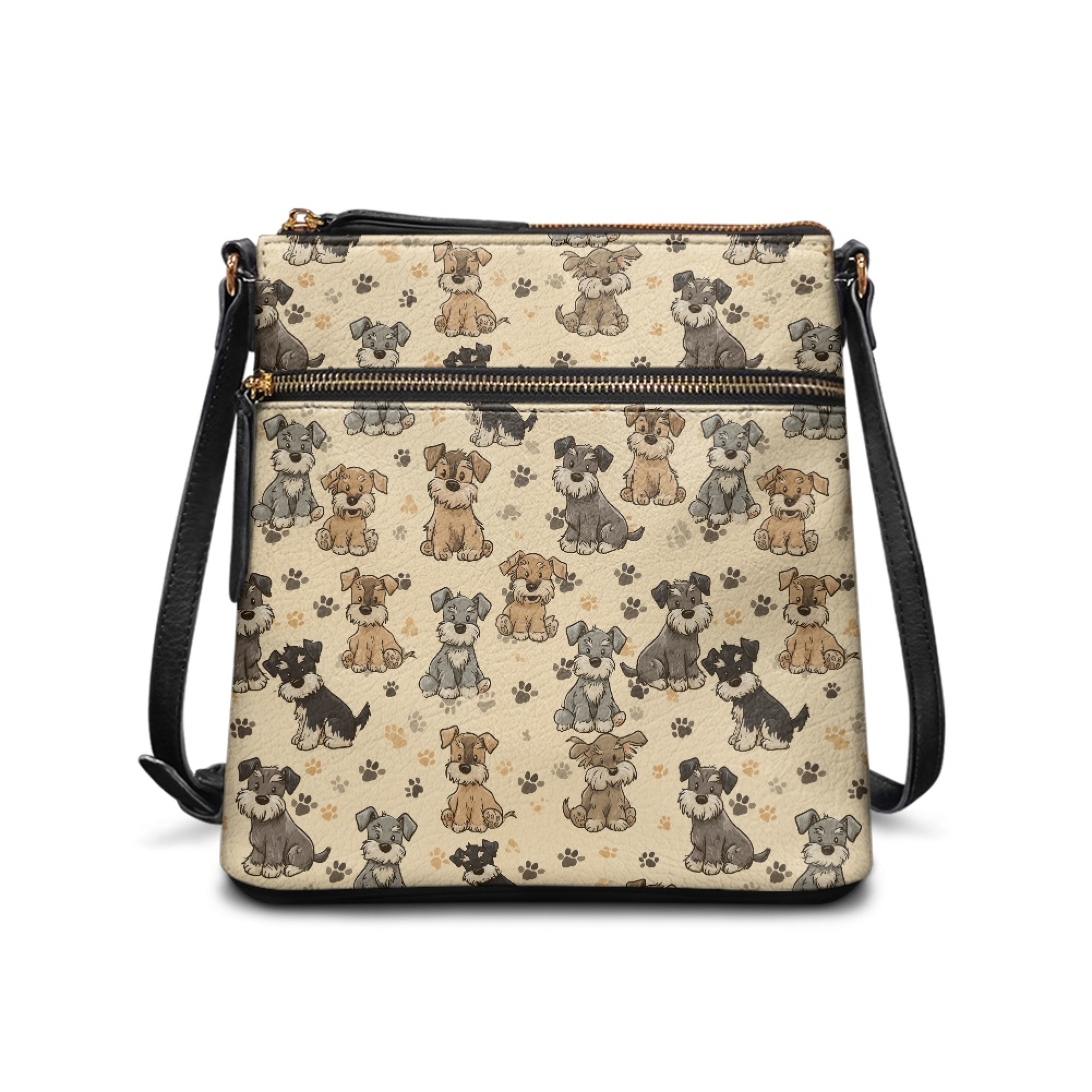 Kuiaobaty Schnauzer Print Crossbody Bag for Women, Cute Paw Print Shoulder Handbag Leather with Adjustable Strap, Roomy Medium Size Messenger Bag for Travel & School, Yellow