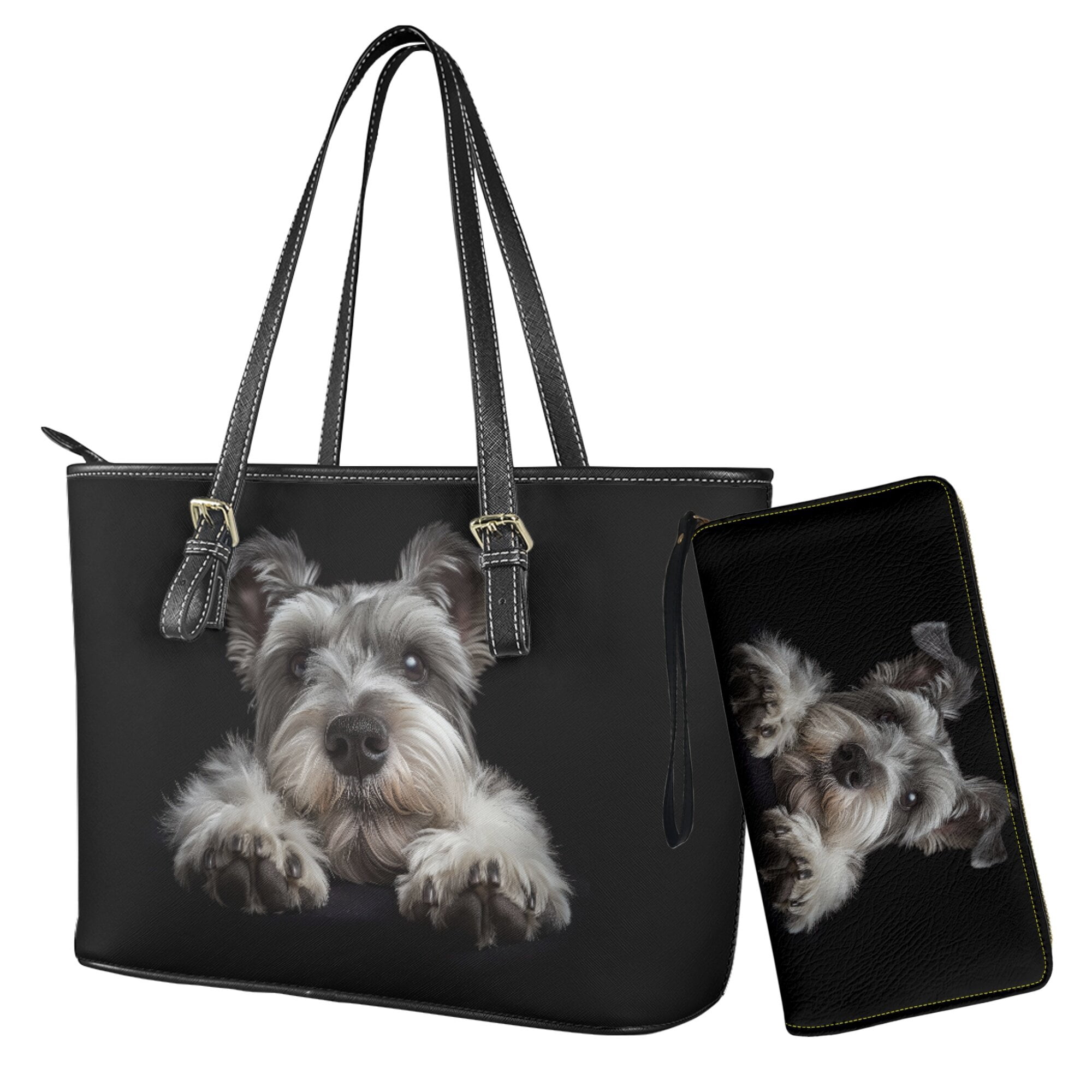 Kuiaobaty Schnauzer Print Tote Handbag for Travel, Lightweight Leather Satchel Handbag with Adjustable Strap, Large Capacity Shoulder Bag Purse for Travel, Black