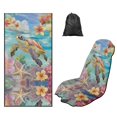 thumbnail image 1 of Kuiaobaty Sea Turtle Print Car Seat Towels for Front Seats Plumeria Starfish Print Towel Bucket Seat Covers with Storage Bag 60 x 33 Inch Absorbent Athletic Towels for Car Seats, 1 of 8