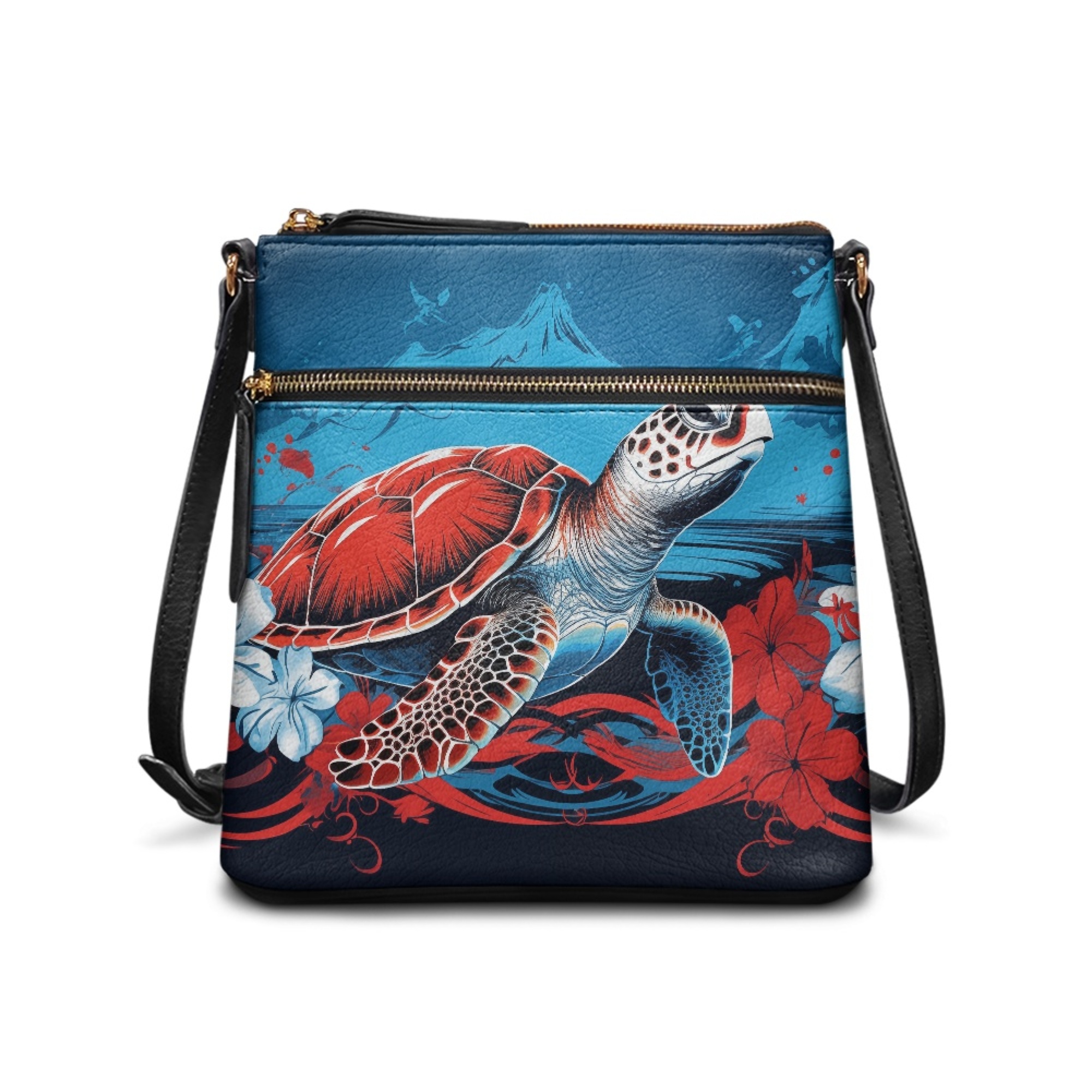 Kuiaobaty Sea Turtle Print Crossbody Bag for Women Medium Size, Lightweight Waterproof Vegan Leather Crossbody Purse with Adjustable Strap, Roomy Multi Pockets Travel Hobo Bag with Zipper