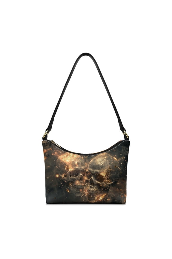 Skull Fire Print Shoulder Purse for Women Punk Vegan Leather Hobo Purse Tote Bag with Zipper Closure Large Capacity Underarm Sling Bag for Travel & Shopping