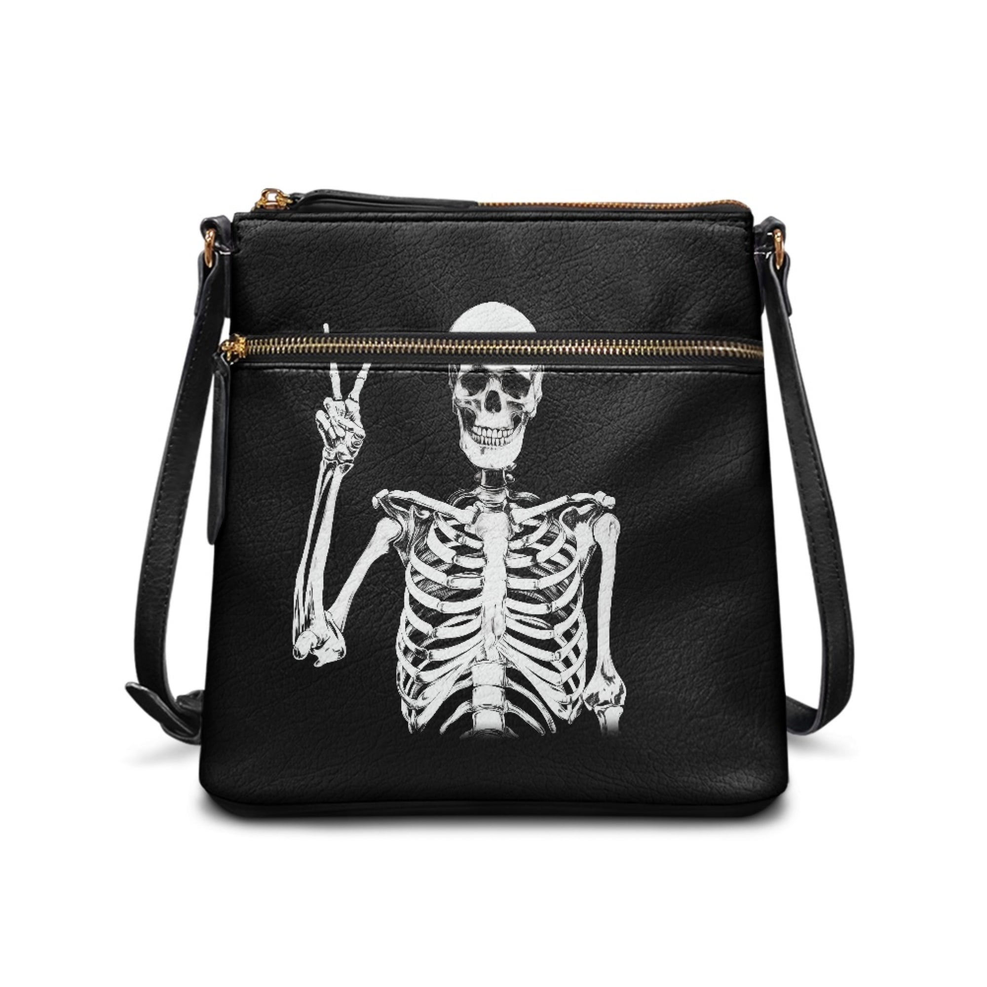 Kuiaobaty Skull Print Crossbody Bag for Women Trendy, Punk Portable Leather Satchel Purse with Adjustable Strap, Large Capacity Messenger Handbag Crossbody for Travel & Shopping
