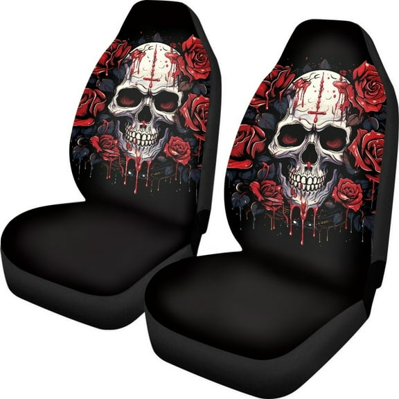 Kuiaobaty Skull Rose Front Car Seat Cover Breathable Universal Auto Seat Protector Automobile Inteior Accessories Decor Suitable For Most Cars, Black