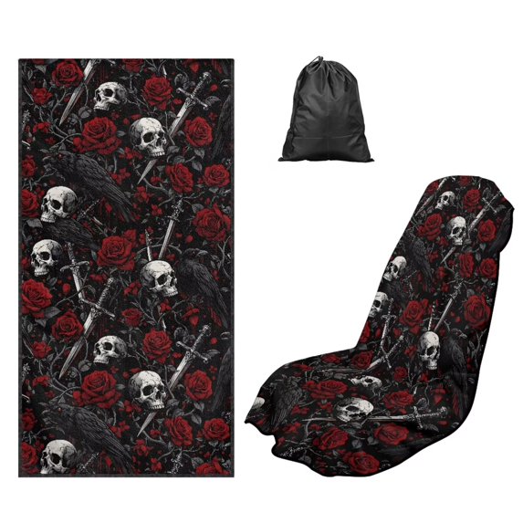 Kuiaobaty Skull Rose Print Car Seat Towels for Front Seats Crow Print Car Seat Shield Protector with Storage Bag Absorbent Microfiber Towels(Hot Yoga, Gym, Sports Accessories)