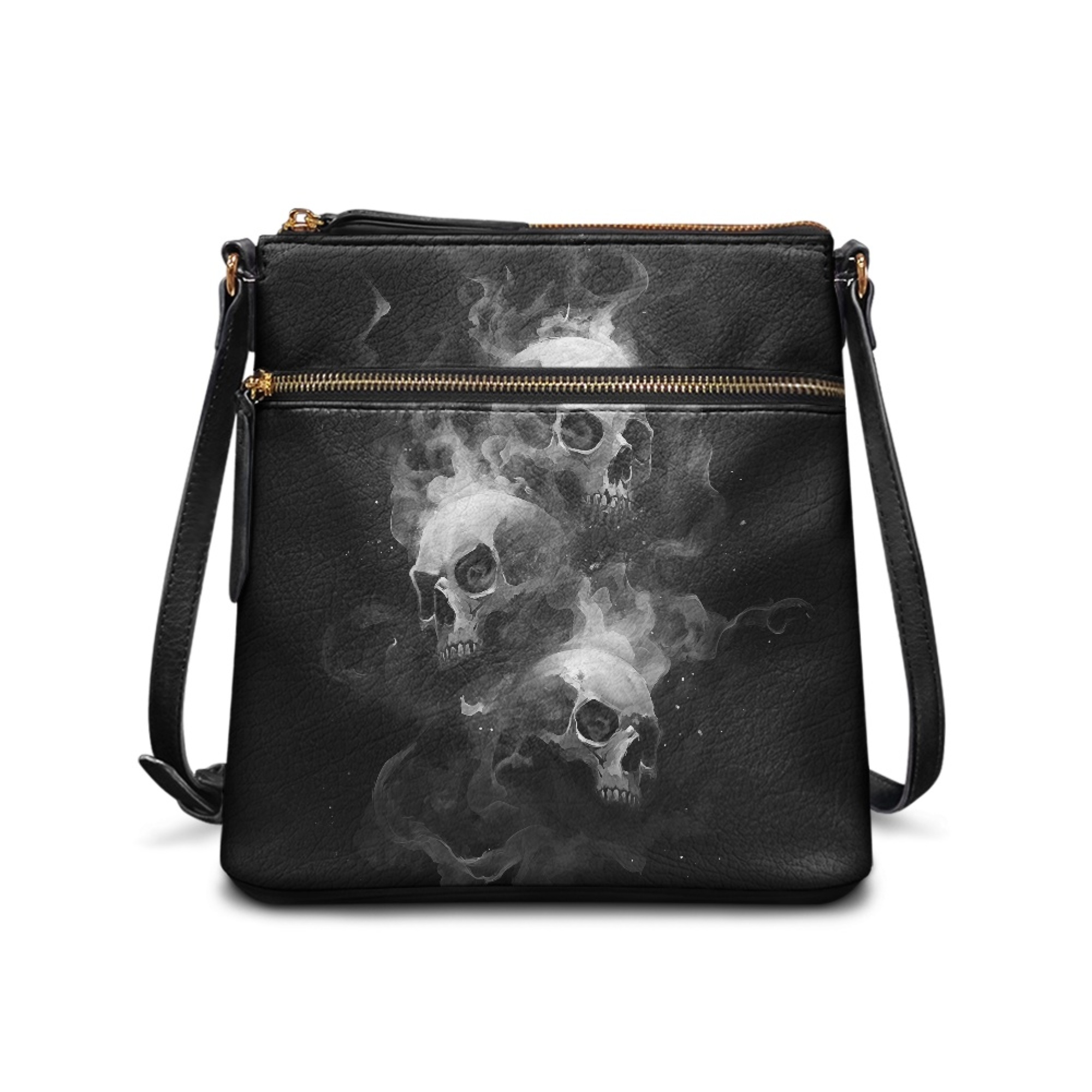 Kuiaobaty Skull Smoke Print Crossbody Bag for Women, Waterproof Vegan Leather Messenger Handbag Crossbody, Roomy Zipped Pockets Sling Purse with Adjustable Strap for Travel