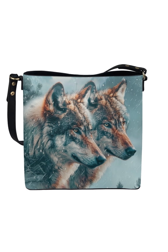Snow Wolf Print Bucket Crossbody Bag for Women, Waterproof Vegan Leather Hobo Satchel Purse Crossbody, Large Capacity Bucket Tote Bag Handbag with Adjustable Strap for Travel