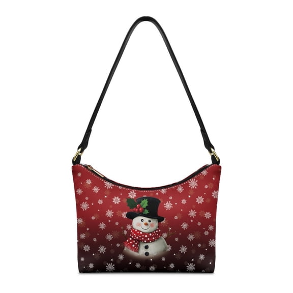 Kuiaobaty Snowflake Print Shoulder Purse for Women, Christmas Snowman Print Vegan Leather Hobo Purse with Zipper Closure, Stylish Travel Underarm Bag for Christmas 2025, Red