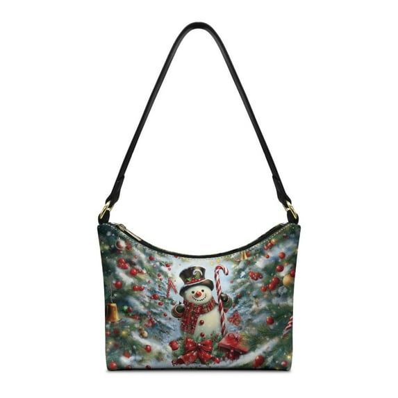 Kuiaobaty Snowman Print Underarm Sling Bag for Women Large Capacity Leather Hobo Purse Tote with Zipper Closure Sturdy Travel Shoulder Handbag for Christmas 2025