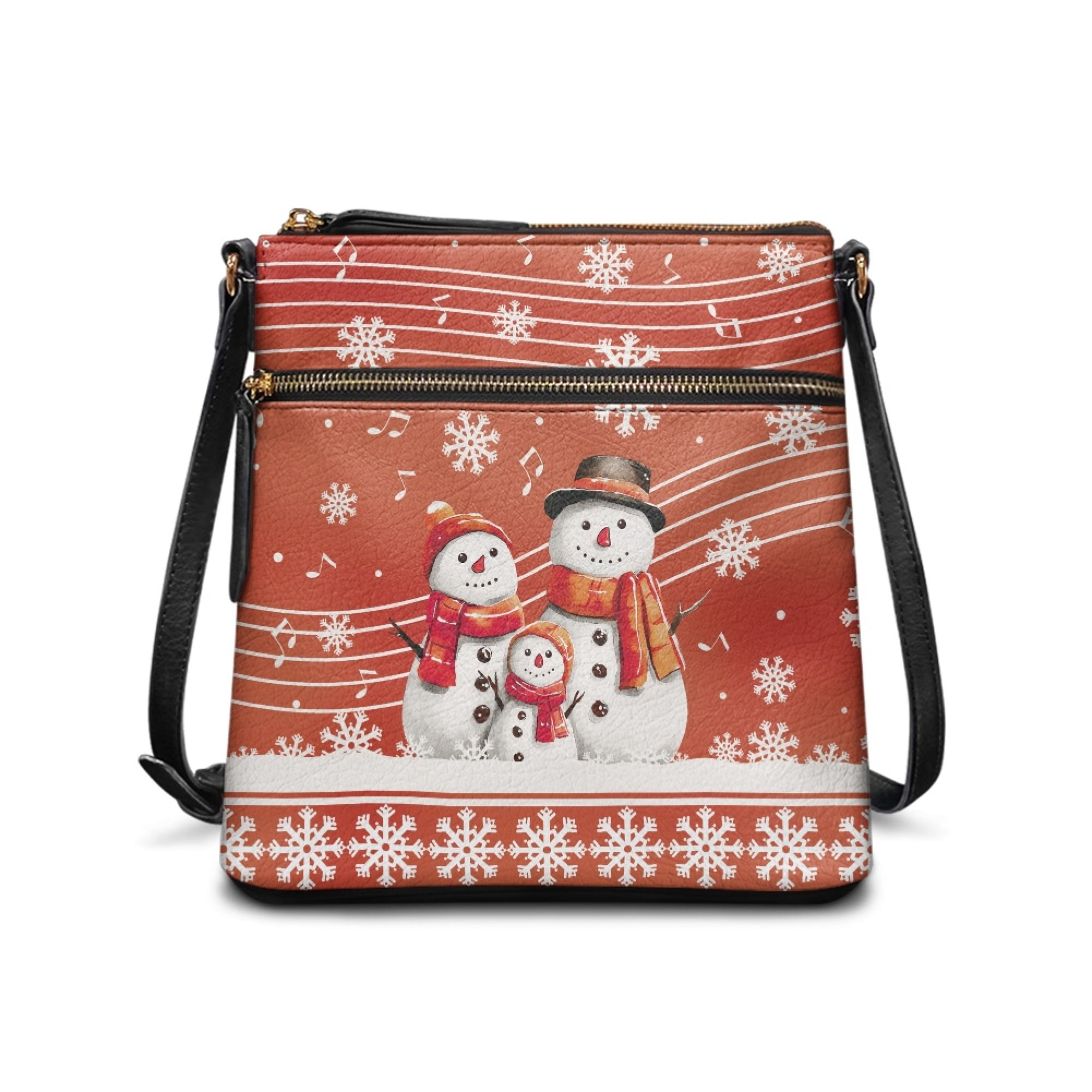 Kuiaobaty Snowman Snowflake Print Crossbody Bag for Women Travel, Waterproof Vegan Leather Hobo Handbag Crossbody, Roomy Sturdy Messenger Purse with Adjustable Strap for Travel