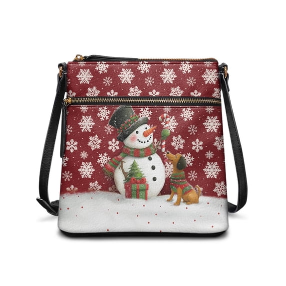 Kuiaobaty Snowmen Dachshund Snowflake Print Crossbody Bag for Women Travel, Waterproof Vegan Leather Hobo Handbag Crossbody with Adjustable Strap, Multi Pockets Shoulder Purse for Christmas