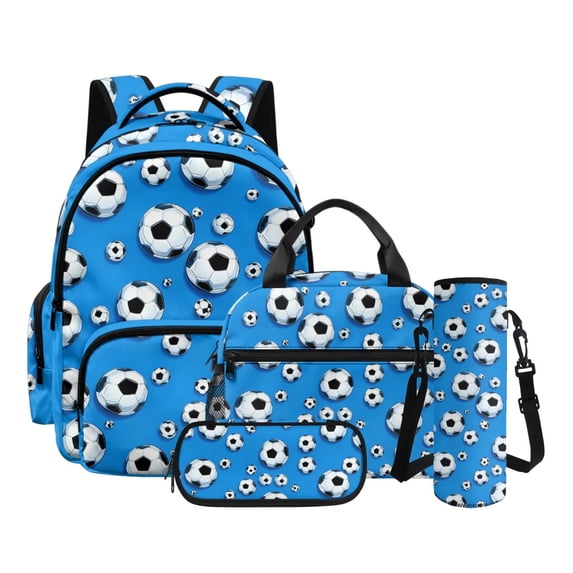 Kuiaobaty Soccer Ball Print Backpack Set with Pencil Case for Boys 8-12 Multi Pockets Backpack and Lunch Bag with Adjustable Strap 17 Inch Bookbag with Water Bottle Sleeve for School