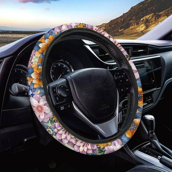 Kuiaobaty Sports Style Car Steering Wheel Cover Colorful Bohemian Flower Pattern Auto Wheel Cover for SUV Van Car Truck Vehicle Wheel Protector Steering Wheels Accessories