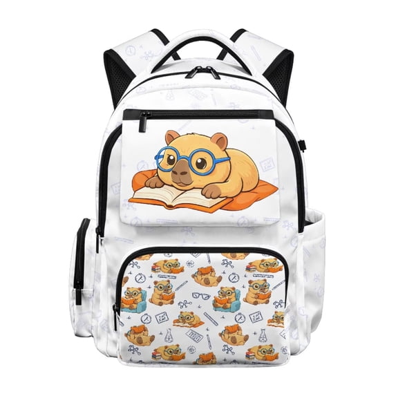 Kuiaobaty Study Capybara Print Backpack for Girls Boys 17 Inch School Backpack with Cup Holder Lightweight Bookbag Daypack for School