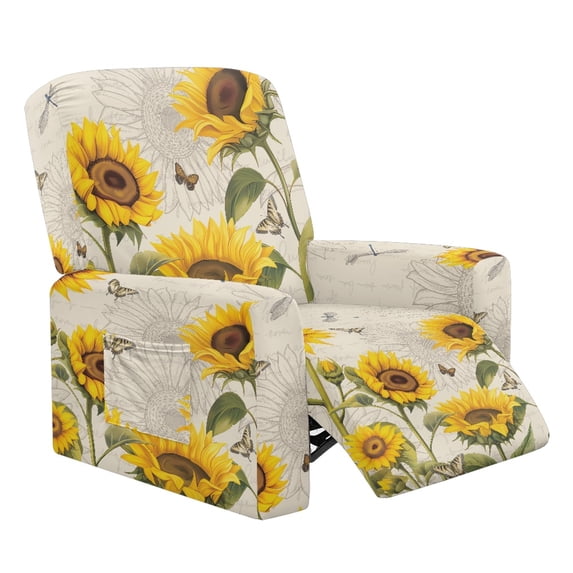 Kuiaobaty Sunflower Butterfly Print Recliner Couch Cover for Pets Breathable Reclining Sofa Slipcover Durable Recliner Chair Cover with Side Pocket Washable Reclining Slipcover Nonslip