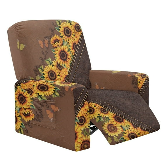 Kuiaobaty Sunflower Butterfly Print Recliner Couch Cover with Side Pocket Reclining Sofa Slipcover Breathable Reclining Slipcover Washable Recliner Chair Cover for Living Room Nonslip
