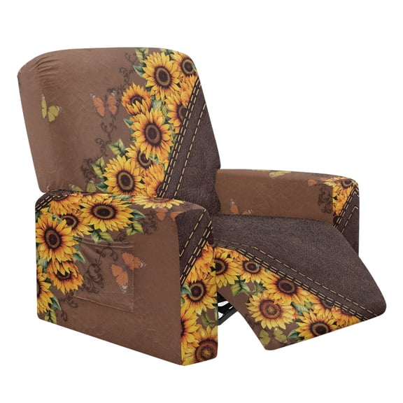 Kuiaobaty Sunflower Butterfly Print Recliner Couch Cover with Side Pocket Reclining Sofa Slipcover Breathable Reclining Slipcover Washable Recliner Chair Cover for Living Room Nonslip