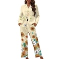 thumbnail image 1 of Kuiaobaty Sunflower Flower Print Womens Pajamas Set Music Note Long Sleeve Sleepwear Button Down Pj Sets Comfy Soft Loungewear, S, 1 of 7