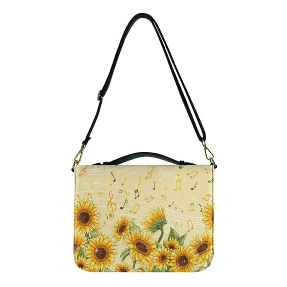 Kuiaobaty Sunflower Music Note Print Bible Covers Bible Case for Women Men PU Leather Book Carrying Case for Kids Lightweight Scripture Church Bag Bible Protective with Handle and Shoulder Strap, L