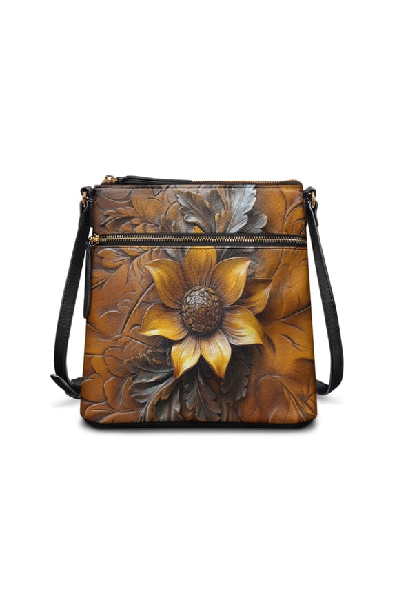 Sunflower Print Crossbody Bag for Women, Waterproof Vegan Leather Shoulder Handbag with Adjustable Strap, Medium Size Sturdy Sling Purse Crossbody for Travel & Shopping
