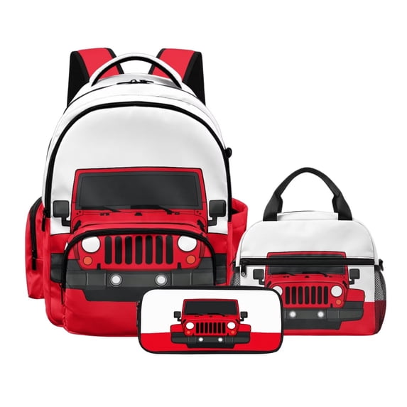 Kuiaobaty Truck Print Kids Backpack Set with Pencil Case for Boys Multi Pockets Backpack and Lunch Bag with Adjustable Strap 17 Inch Bookbag with Pencil Pouch for School Travel Picnic